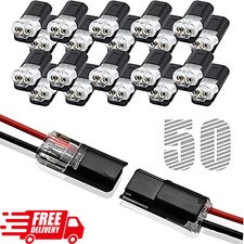 50 Pcs Quick Splice Wire Connectors 2 Pin Double Wire Plug with Locking Buckle