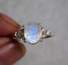 925 Sterling Silver Engagement ring, oval cut, blue stone, June birthstone ring