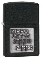 ZIPPO BLACK CRACKLE  SILVER ZIPPO LOGO POCKET LIGHTER  MADE USA, 181507-B. NEW