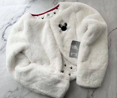 Disney Parks Girls White Faux Fur Minnie Mouse Jacket – Youth Size 7/8