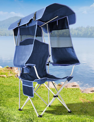Folding Beach Chair with Canopy Shade & Cup Holder - Supports 330 LBS