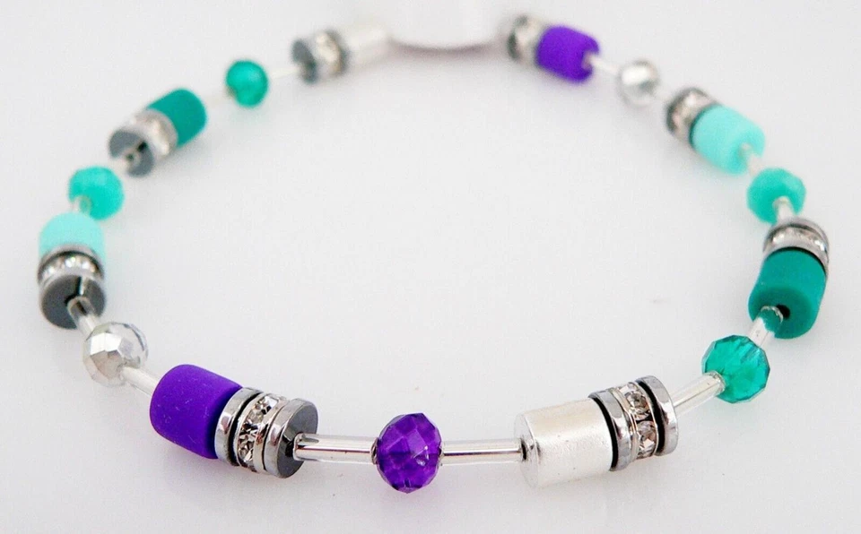 Armband Walzen Emerald Lila Aqua Türkis Mehrfarbig Kristall Glas Strass 603 - Bild 2 von 4