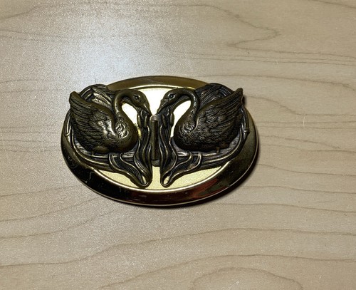 Vintage Brass Belt Buckle Swans Eternal Love USA Made - Picture 2 of 7