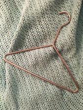 Metal mini clothes hanger, rigid wire, about 9  wide, 8  tall, hook w/ long neck
