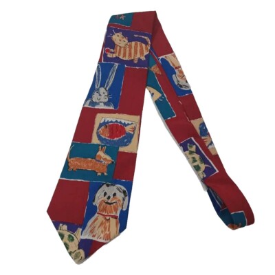 Save The Children Mens Necktie Red My Best Friends  Dog Fish Cat Rabbit 56''L