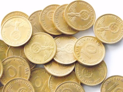 Lot GERMAN 45x 10 REICHSPFENNIG Coins 1937 - 1939 Brass SWASTIKA 3RD WW2 Pfennig - Picture 13 of 17