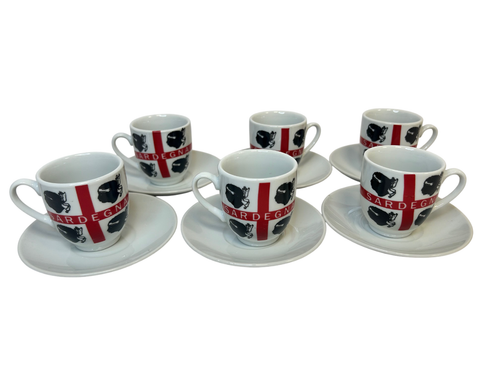 Set 6 Tazzine Da Caffè Con Piattino Senza Piattino Sardegna Bandiera 4 Mori - Foto 18 di 18