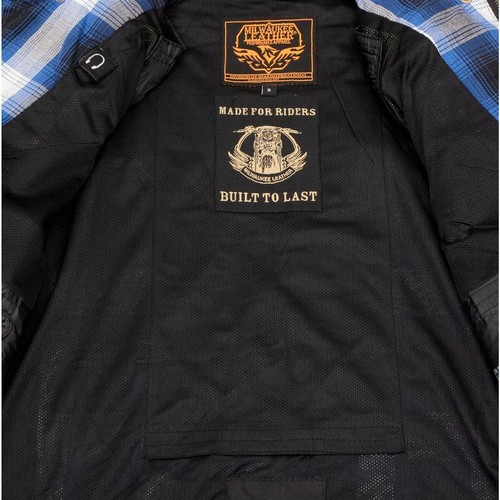CAMICIA BIKER UOMO IN PELLE MILWAUKEE A QUADRI IN FLANELLA CON ARMATURA OMOLOGATA CE - Foto 99 di 126