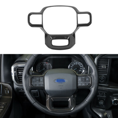 Carbon Fiber Steering Wheel Decoration Cover Trim For Ford F150 F-150 2021-2023