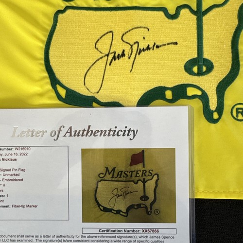 1997 Masters Tournament Flag Jack Nicklaus signed JSA LOA Tiger Woods Wins 1st - Picture 14 of 17