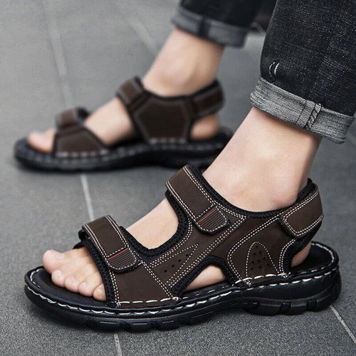 Herren Leder Sommer Sandalen Schuhe Outdoor StrandUrlaub Sport Freizeit Sandalen - Bild 4 von 22