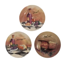 3 Pacific Island Creations Italian Appetizer Plate 8" Wine Bread Cheese Olive