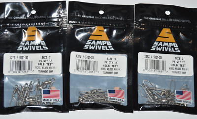3 packs sampo swivels nickel weld ring swivel tournament snap sz 3 60lb 5101-3d