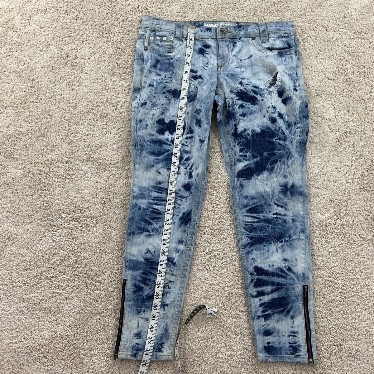 Hang Ten Womans Jeans 13 Blue Skinny Demim Tie-Dye Ankle Zip
