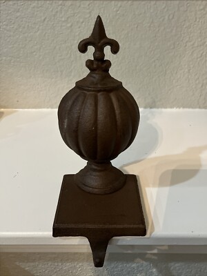 Vintage Cast Iron Metal 9  Feur de Lis Mantle Shelf  Hanger Christmas Stocking