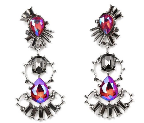 Ultra Universal Pink UV Shimmer Post Earrings With Mirrored Smoke Stone Accents - Picture 2 of 5