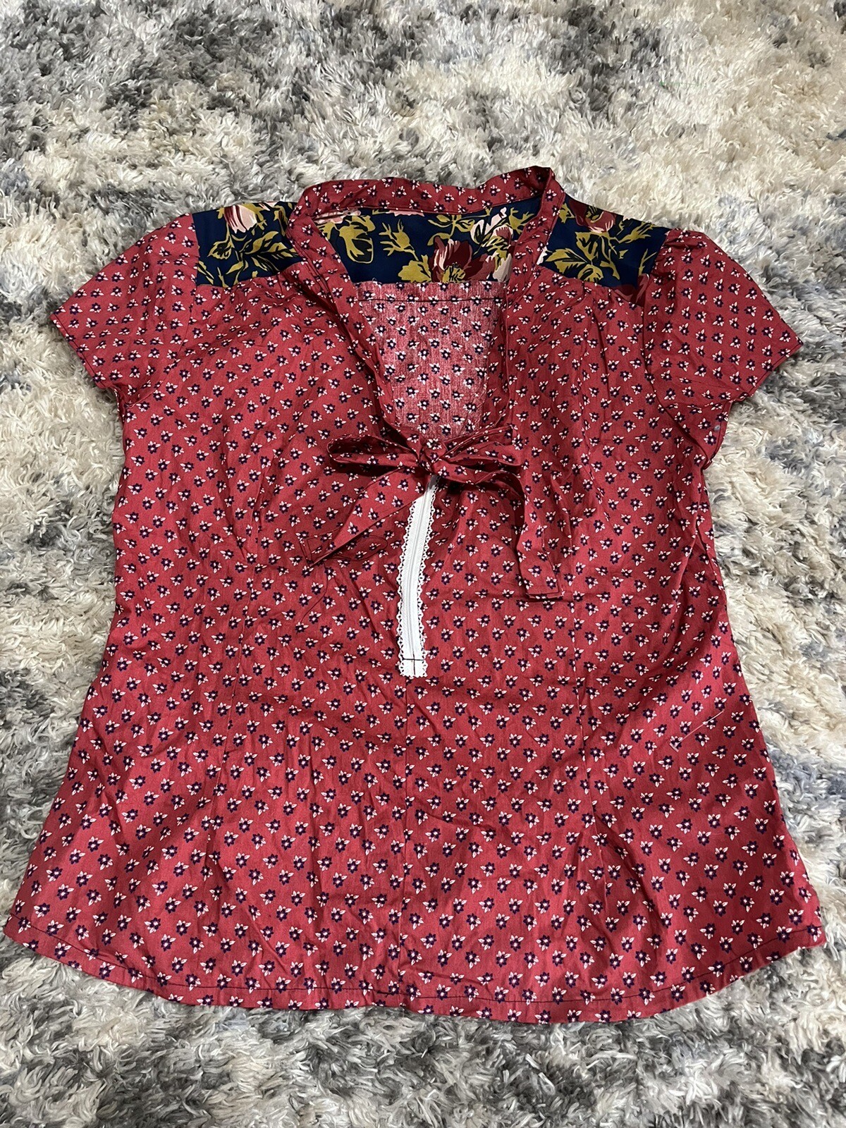 Handmade Floral Patchwork Blouse Sz M - image 1