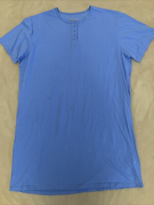 The Vermont Country Store 2X Womens Nightgown Blue Henley 100% Cotton Knit Flaw