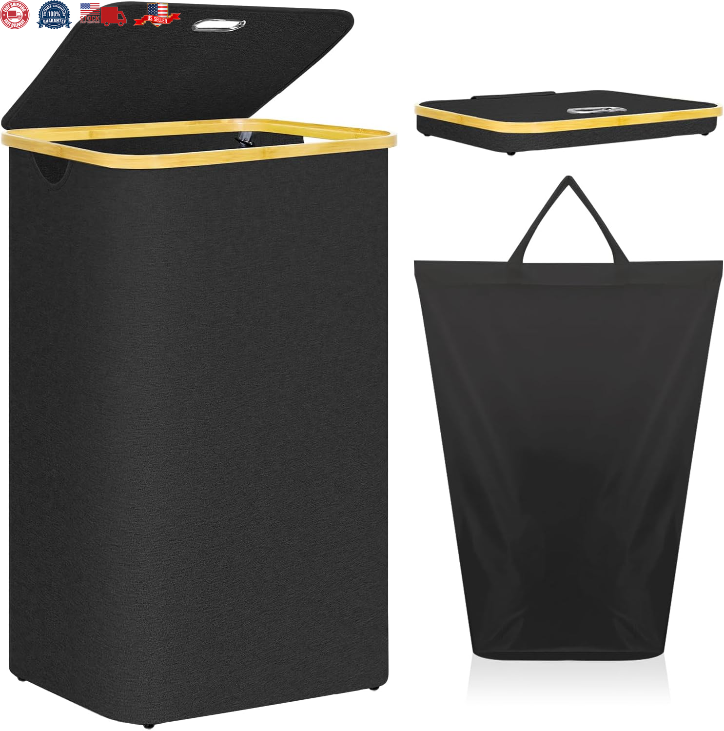 Laundry Hamper with Wheels 100L Large Basket Lid Rolling Removable Bag-image