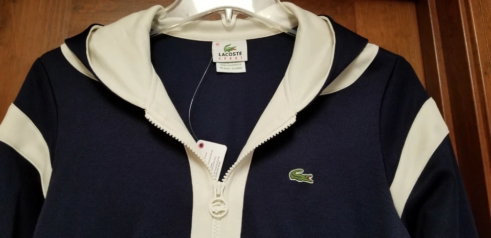 NWT Lacoste Sport Womens Full Zip Hooded Jacket ~ Navy/white Size8/40 - Image 2 of 4