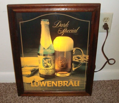 Vtg MILLER BREWING COMPANY LOWENBRAU DARK SPECIAL BEER Lighted Hanging BAR SIGN
