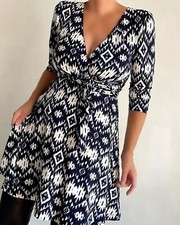 NWT Blue Abstract Print Shirt Daydress Midi Year Round Pullover Dress W/Belt