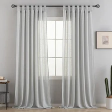 Natural Linen Semi Sheer Curtains Tab Top Light Filtering Elegant Curtains & ...