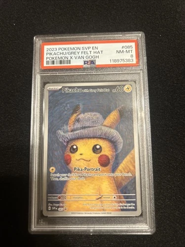 Pokémon Pikachu TCG Scarlet & Violet Promo Card with Grey Felt Hat SVP-085 PSA 8