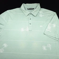Travis Mathew GOLF Polo Shirt -L- Green White Palm Stripe TPC Myrtle Beach