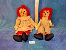 Vintage Artisan Handmade Pair Raggedy Ann & Andy Rustic Folk Cloth Dolls DR15