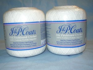 (NEW) LOT of 2 J. & P. Coats OLD FASHIONED crochet thread White SIZE 10  400 yd.