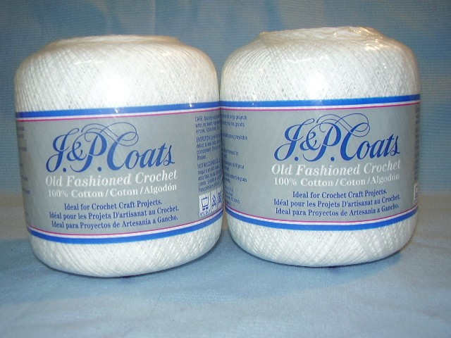 (NEW) LOT of 2 J. & P. Coats OLD FASHIONED crochet thread White SIZE 10  400 yd.