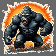 Gorilla Sticker Vinyl Decal Muscular Roaring Ape Orange Burst Background