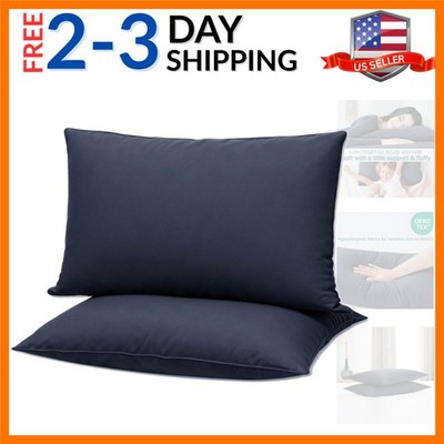 Flat Ultra Thin Bed Pillows Standard Size Pillow Set of 2 Extra Soft Down Alt...