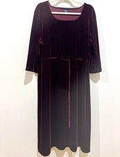 Lands' End S XL Burgundy Velvet Stretch Midi Dress 3/4 Sleeve made in USA