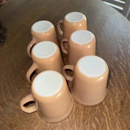 Set Of Corning USA Vintage & Pyrex White Inside Tan Coffee Mugs ￼Tea Set