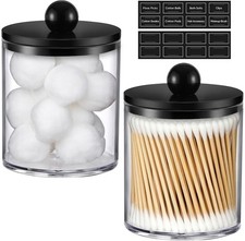 2 Pack Acrylic Qtip Holder Dispenser for Cotton Swabs, Balls, Pads, Floss -