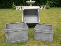 Set Of 3 Galvanised Metal Zinc Tub Planters Large Square Dolly Garden Drum Pots