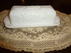 Vtg. IMPERIAL GLASS MILK GLASS COVERED BUTTER DISH Embossed Grape Design