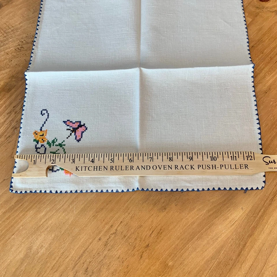 Vintage Embroidered Cross Stitch Butterfly 6 Linen Blend Napkins Granny Chic - Image 4 of 4