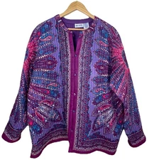 VTG 80s Blair Purple Pink Paisley Geometric Quilted Jacket Boho India Artsy 2XL