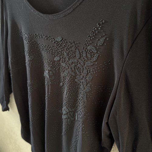 Vintage 80er Jahre verziertes schwarzes Strick Top Bluse 3D Rosen 3/4 Arm Gr. M Stretch - Bild 5 von 8