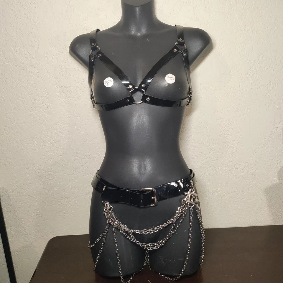 上衣和底部**可调节人造皮革束带带多链  — 第 2/3 张图片