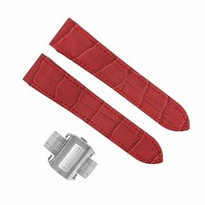 20MM LEATHER STRAP ALLIGATOR GRAIN BAND FOR 32MM CARTIER SANTOS 2878  CLASP RED