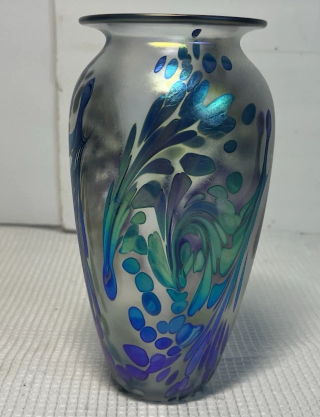 signed iridescent art glass vase products for sale | eBay
