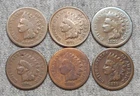 Lot Of 6 Lower Grade Indian Head Cent - 1867, 1873, 1874, 1876, 1878 & 1879
