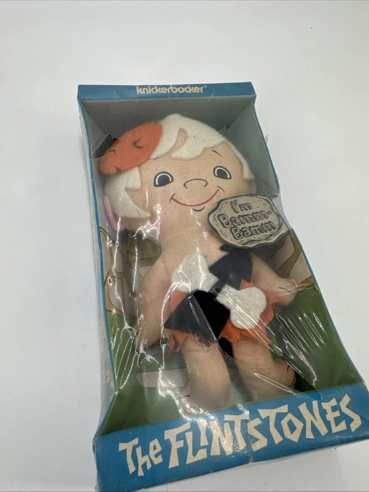 Mini muñeca de trapo vintage años 70 Knickerbocker Picapiedra Bam Bam en caja 6,5" de alto Foto 3 de 4