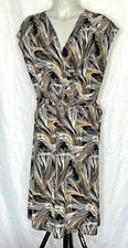 212 Collection Cap Sleeve Brown & Black Print Poly Knit Faux Wrap Dress M