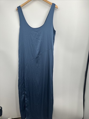 Zara NWT Satin Blue Dress With Side Slit - Size Large - Picture 5 of 8