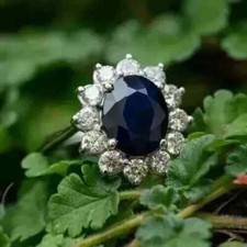 2Ct Oval Lab-Created Blue Sapphire Halo Engagement Ring 14K White Gold Plated